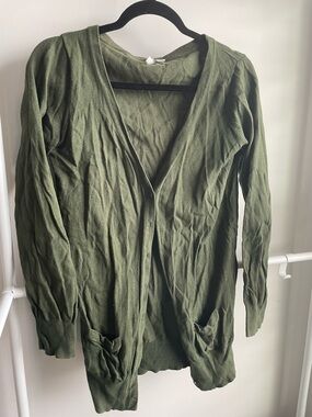 Frenchi Olive Green Open Front Long Cardigan